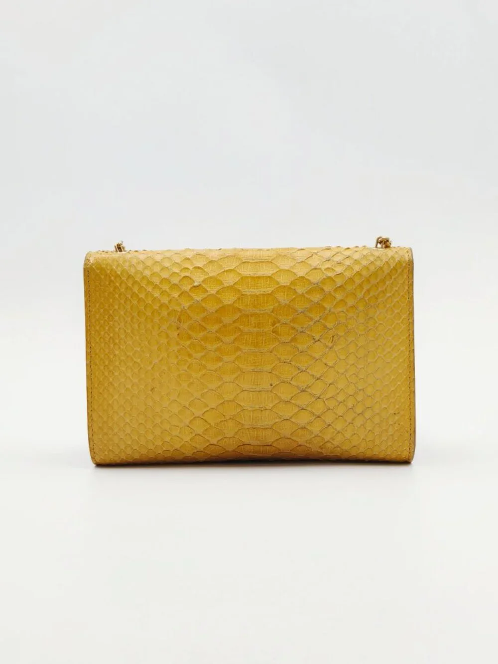 Salvatore Ferragamo Yellow Python Embossed Leather Chain Shoulder Bag Clutch